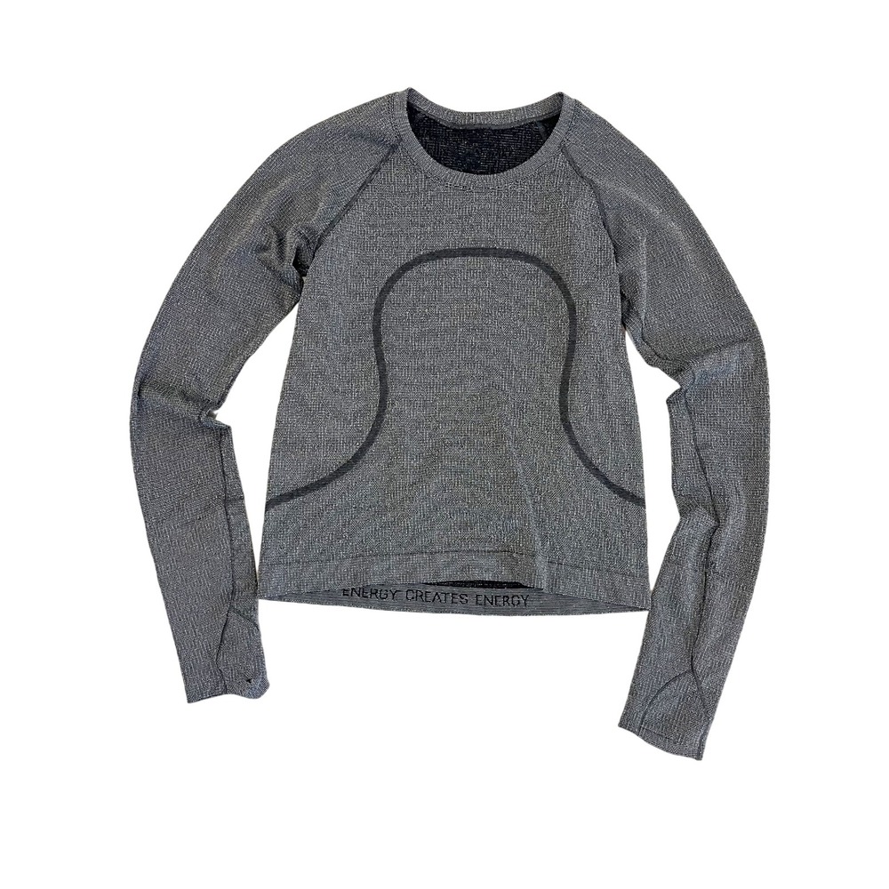 Lululemon Swiftly Tech Long Sleeve 2.0 Metallic Silver Black Crop Top - Size 6